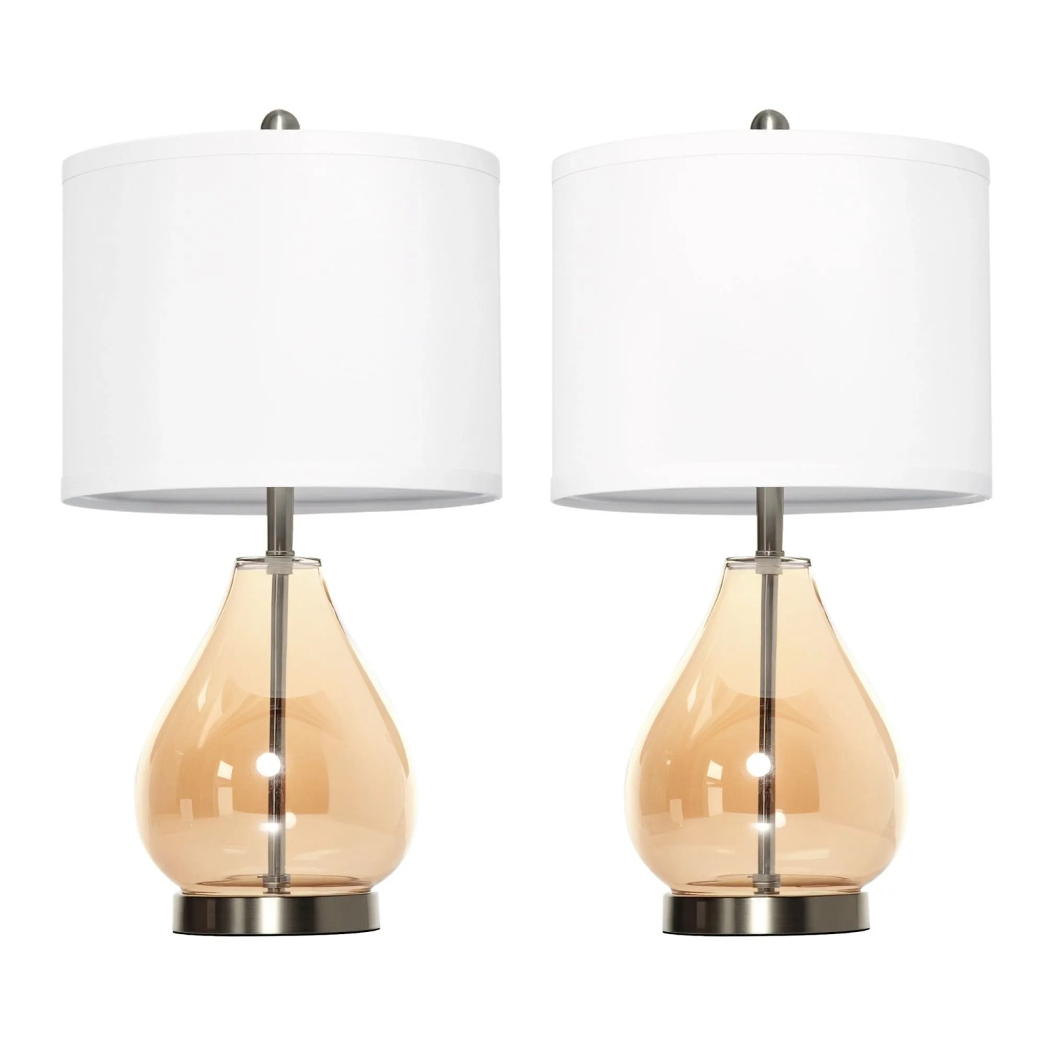 HOMCOM 2-Set Tischlampen E27-Fassung 40W Glas Leinen Stahl Bernstein Ø30 x 56Hcm