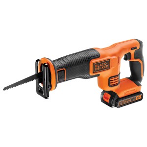Black+Decker Akku-Säbelsäge BDCR18, 18V, mit Akku und Sägeblatt. Kompakte Säbelsäge in Orange und Schwarz.