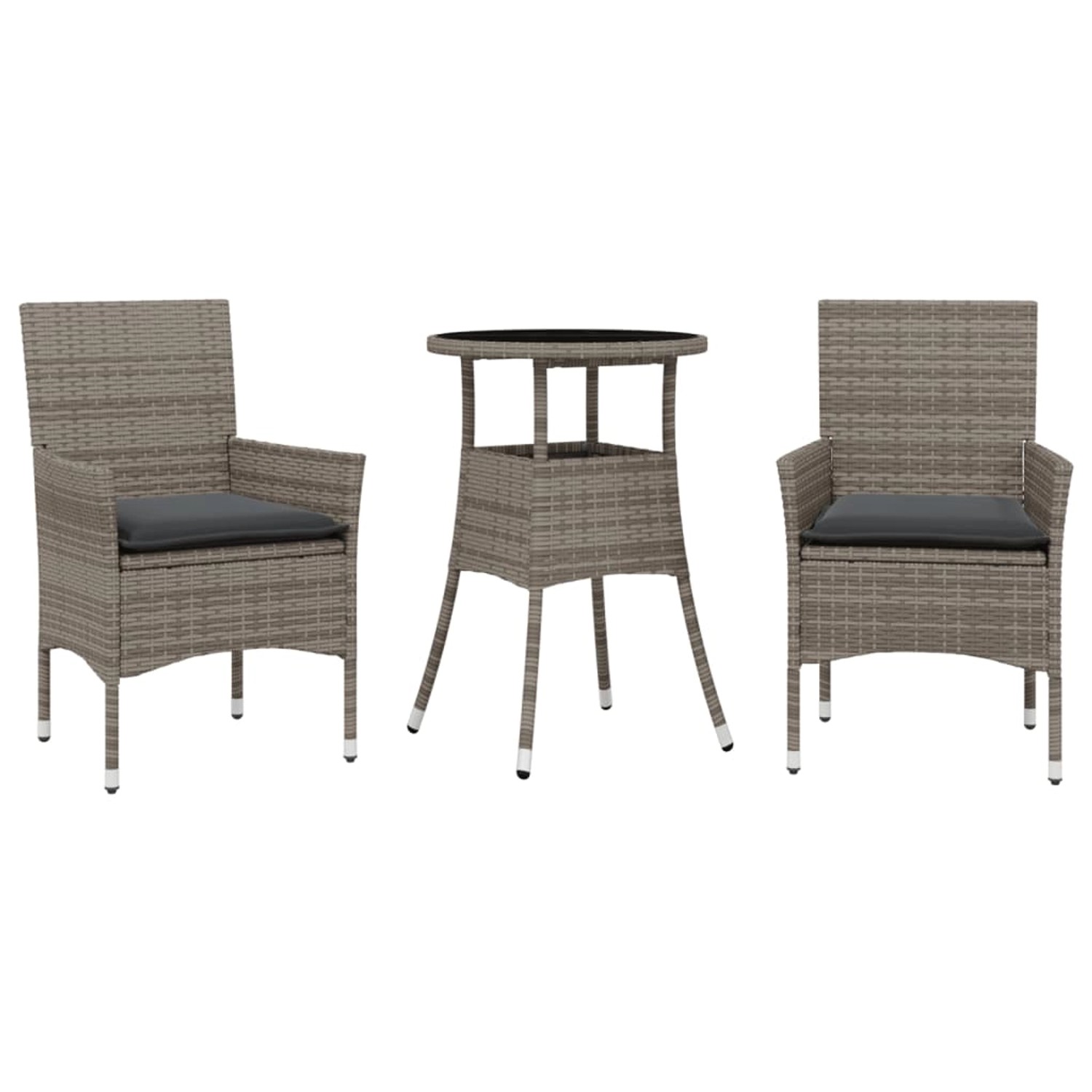 vidaXL 3-Tlg Garten-Essgruppe mit Kissen Grau Poly Rattan und Glas 3278621 günstig online kaufen