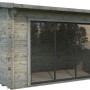 Palmako Gartenhaus Ines Slide, grau tauchgrundiert, mit Glasschiebetür. Holz-Gartenhaus.