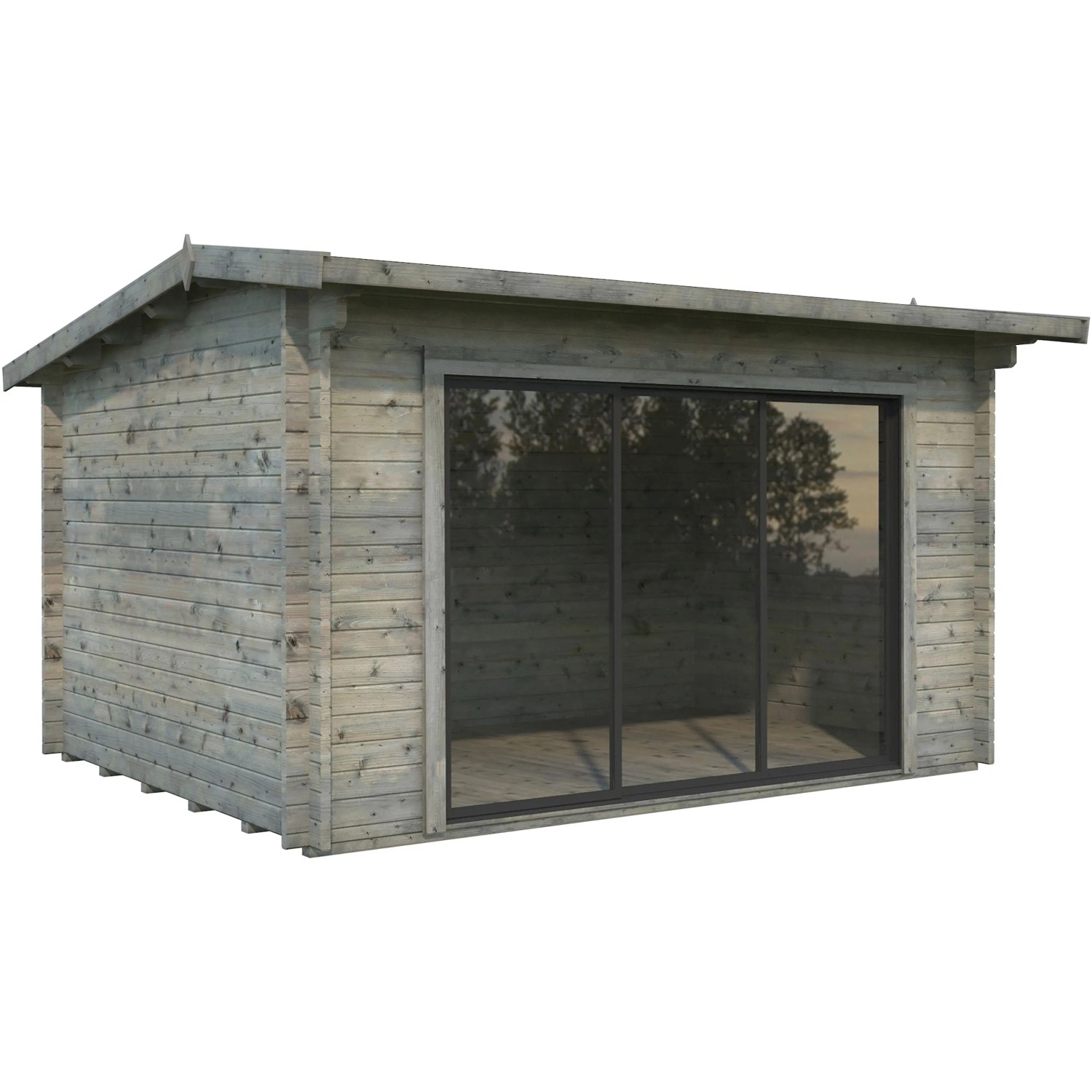 Palmako Gartenhaus Ines Slide, grau tauchgrundiert, mit Glasschiebetür. Holz-Gartenhaus.