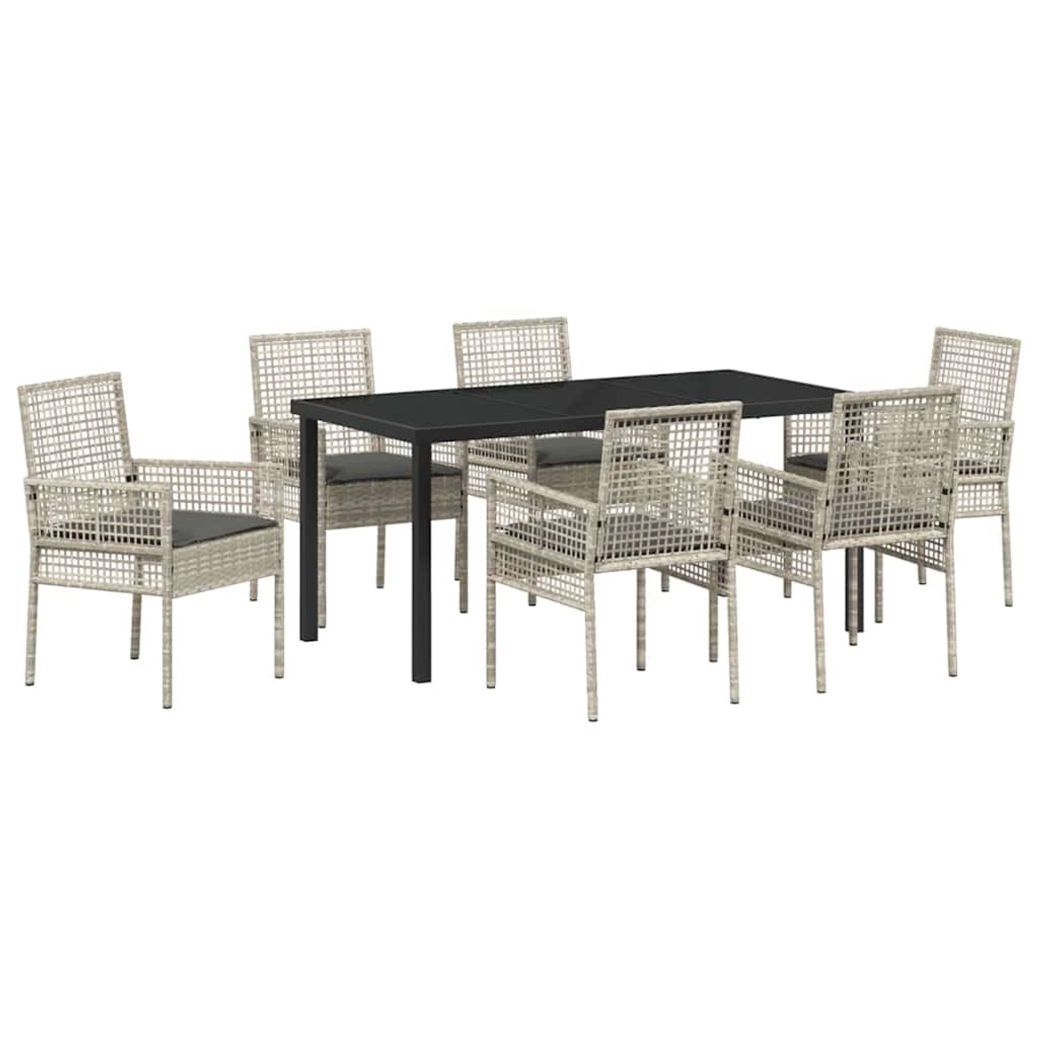 Thumbnail - vidaXL 7-Teiliges Garten Essset mit Kissen Hellgrau Poly Rattan 3379902
