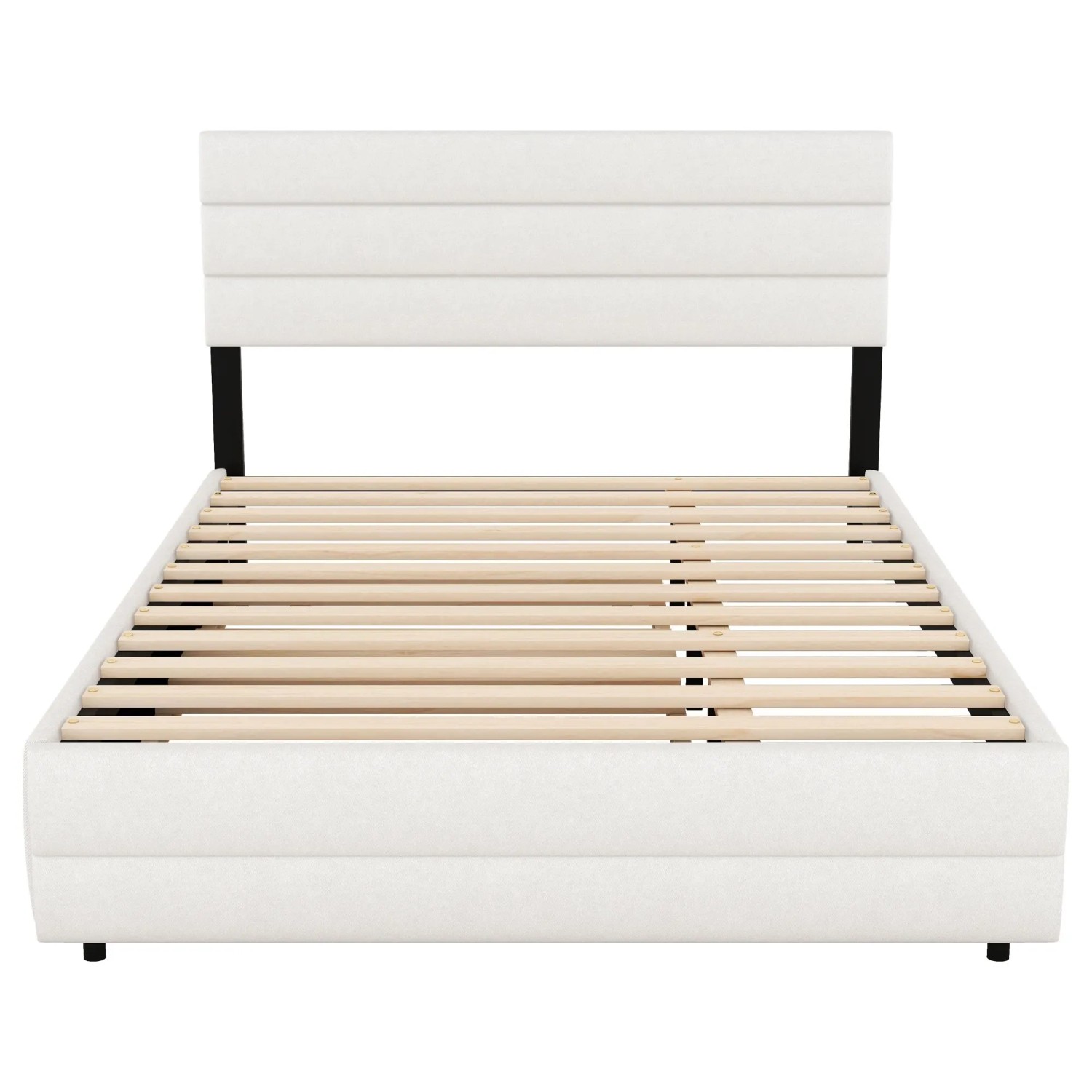 okwish Plattformbett 140x200cm mit 2 Schubladen und Rollbett Beige ohne Matratze