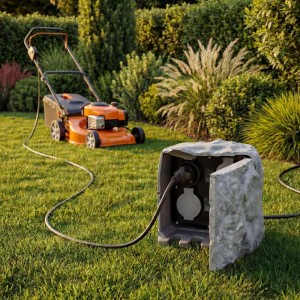 Wiltec Gartensteckdose 4Fach Steinoptik Außensteckdose Sensor Ip44 Steckdosenstein