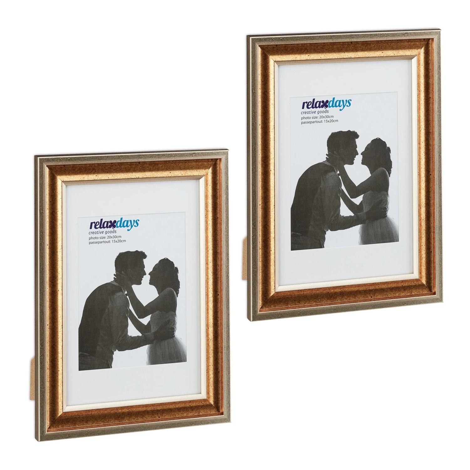 Relaxdays Bilderrahmen 2er Set Kunststoff Glas Gold 36,5 cm x 26,5 cm x 2 cm 0,7 kg
