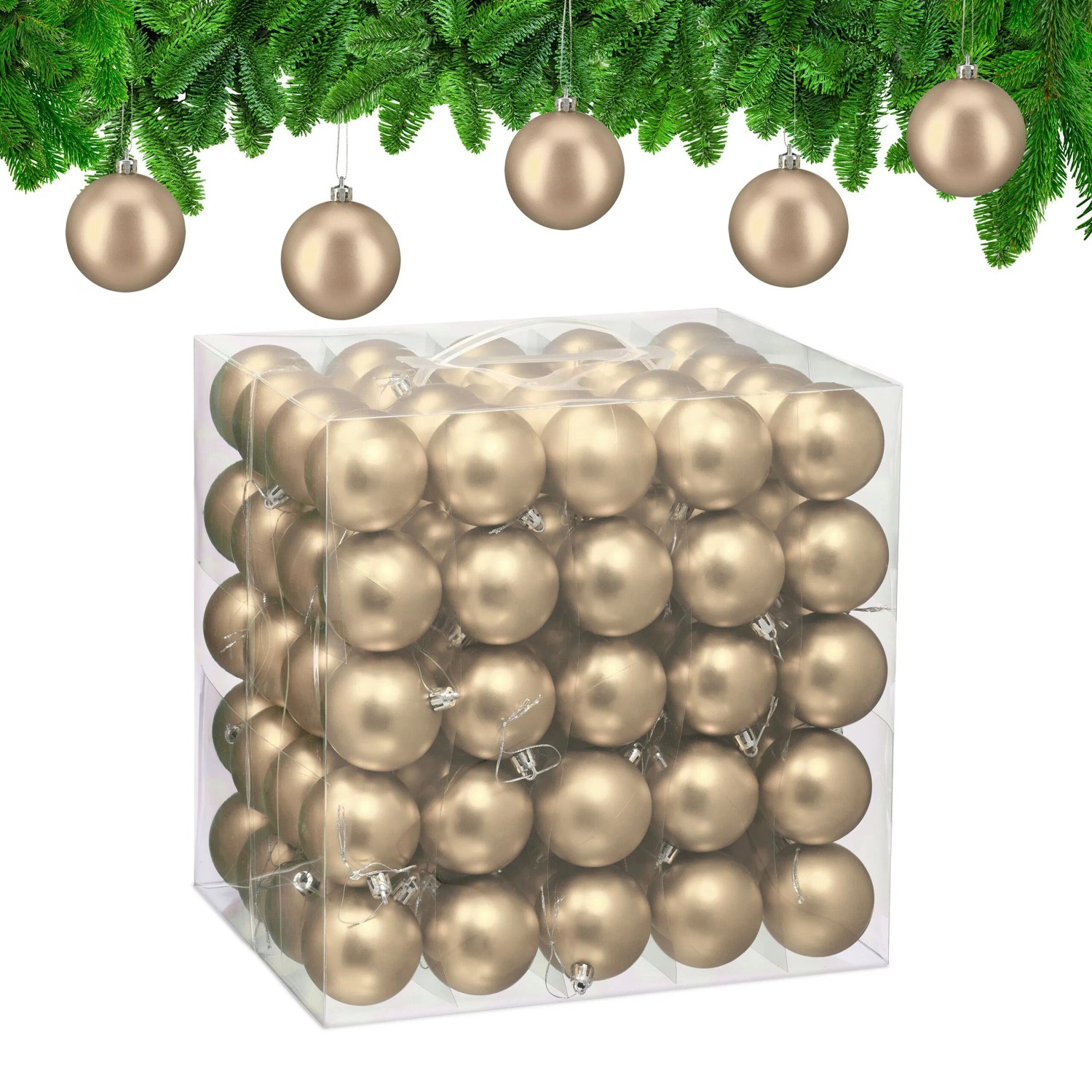 Relaxdays Weihnachtskugeln 100er Set Polystyrol Champagner Matt 7 cm x 6 cm 7 g