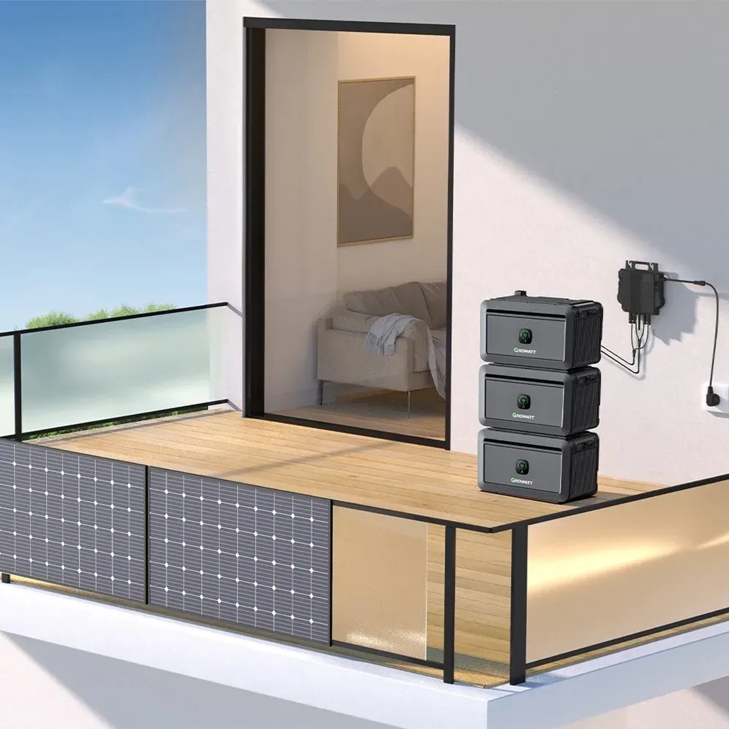 Growatt Solarspeicher NOAH 2000 mit Mikrowechselrichter NEO 800M-X als Balkonkraftwerk-Set.