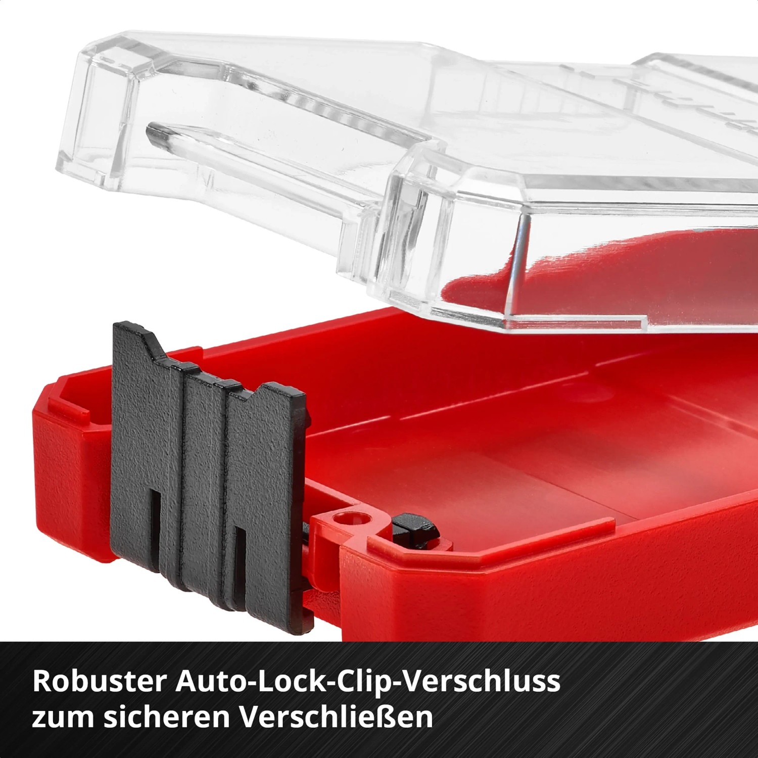 Detailaufnahme der Kassette des Einhell Metallbohrer-Sets mit Auto-Lock-Verschluss.