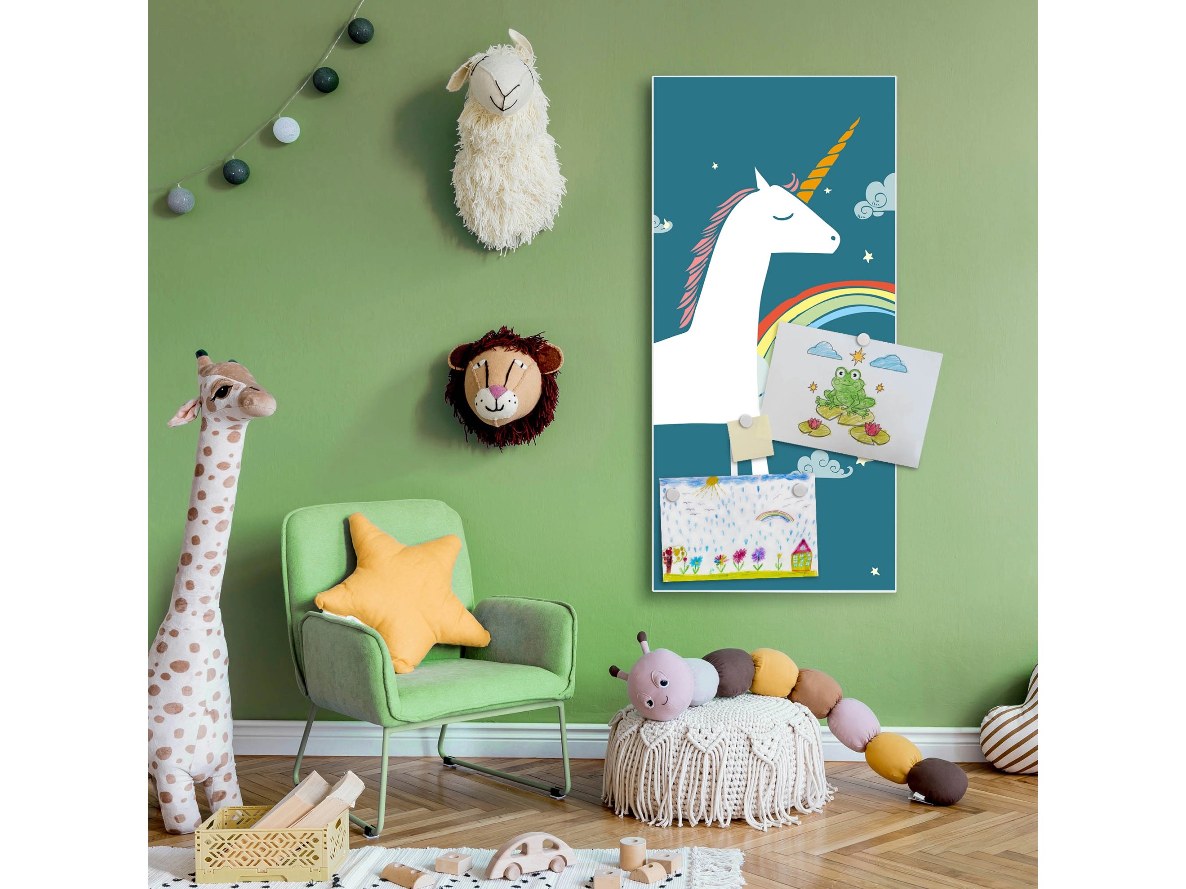 Einhorn Magnettafel Glitzer Sterne Lila - Pinnwand & Deko (40x60 Cm)
