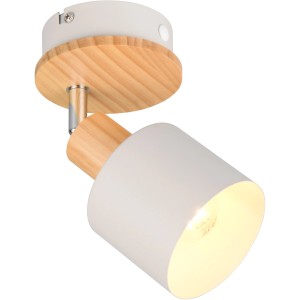 Trio Strahler Shanti in Warm-Grey mit Holzdetails, einflammiger Deckenspot für Wohnraum.