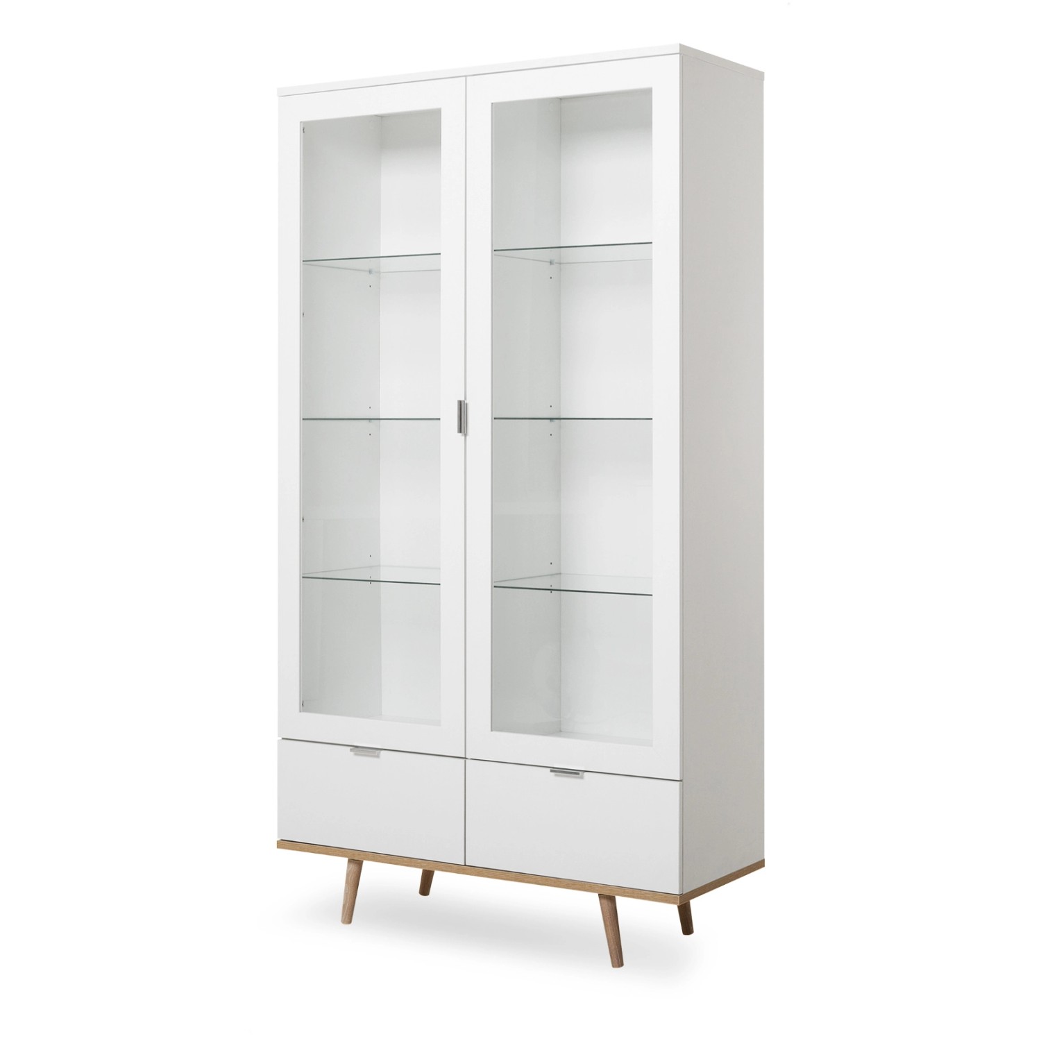 Furn.Design Vitrine Weiß Matt Eiche 100 x 186 cm 2-türig Skandinavisch Lund günstig online kaufen