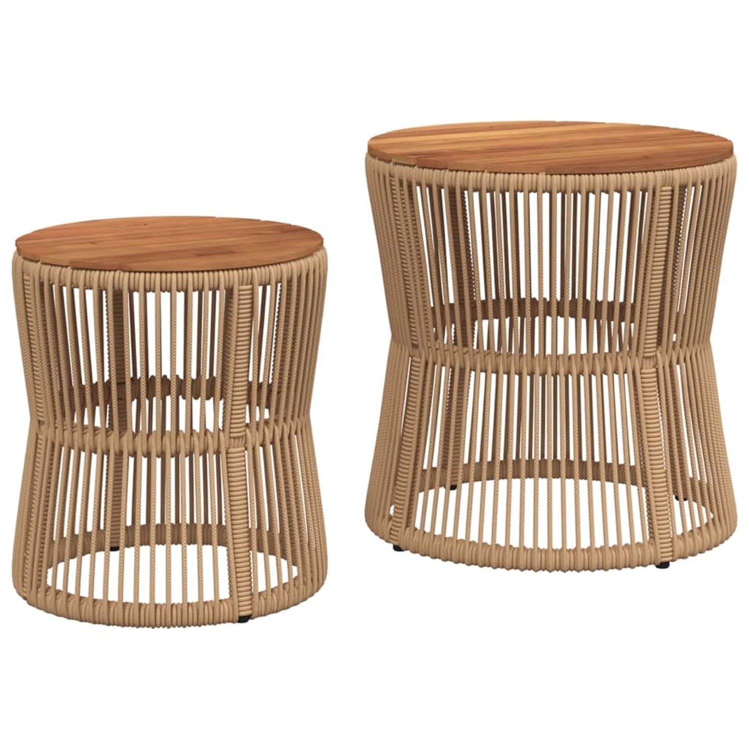 vidaXL Garten-Beistelltische 2 Stk mit Holzplatte Beige Poly Rattan 366293 günstig online kaufen