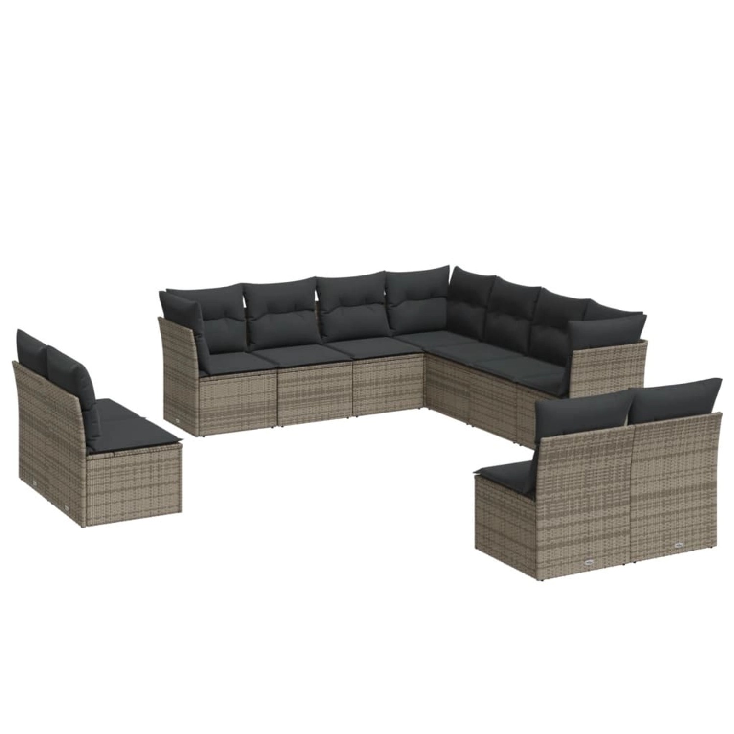 vidaXL 11-Tlg Garten-Sofagarnitur mit Kissen Grau Poly Rattan 3249659 günstig online kaufen