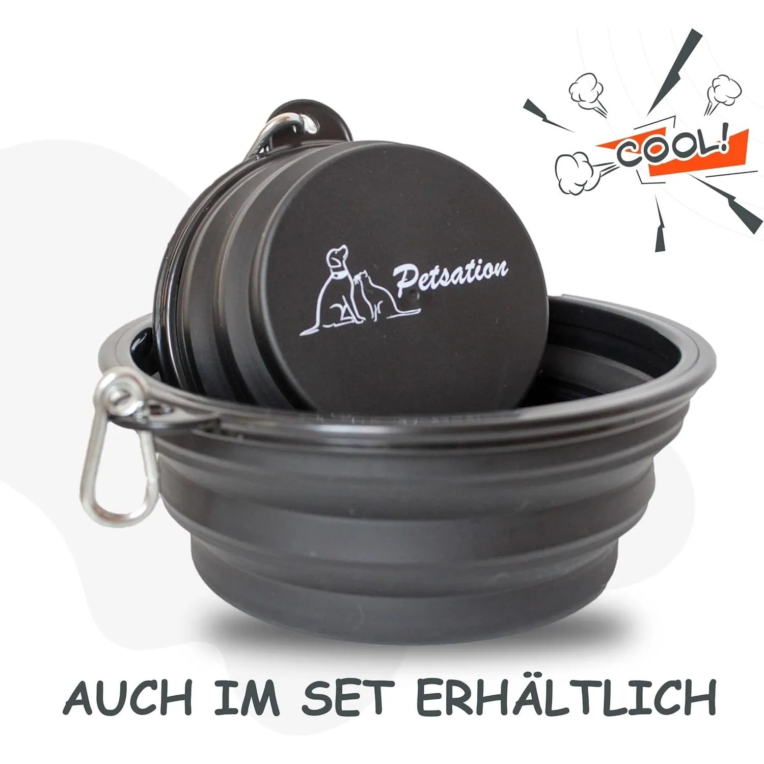 Petsation faltbarer Reisenapf, 2000 ml, schwarz. Ideal für Hunde unterwegs.