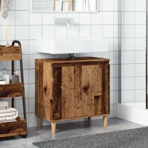 vidaXL Waschbeckenunterschrank in Altholz-Optik, 58x33x60 cm, aus Holzwerkstoff mit Stauraum.