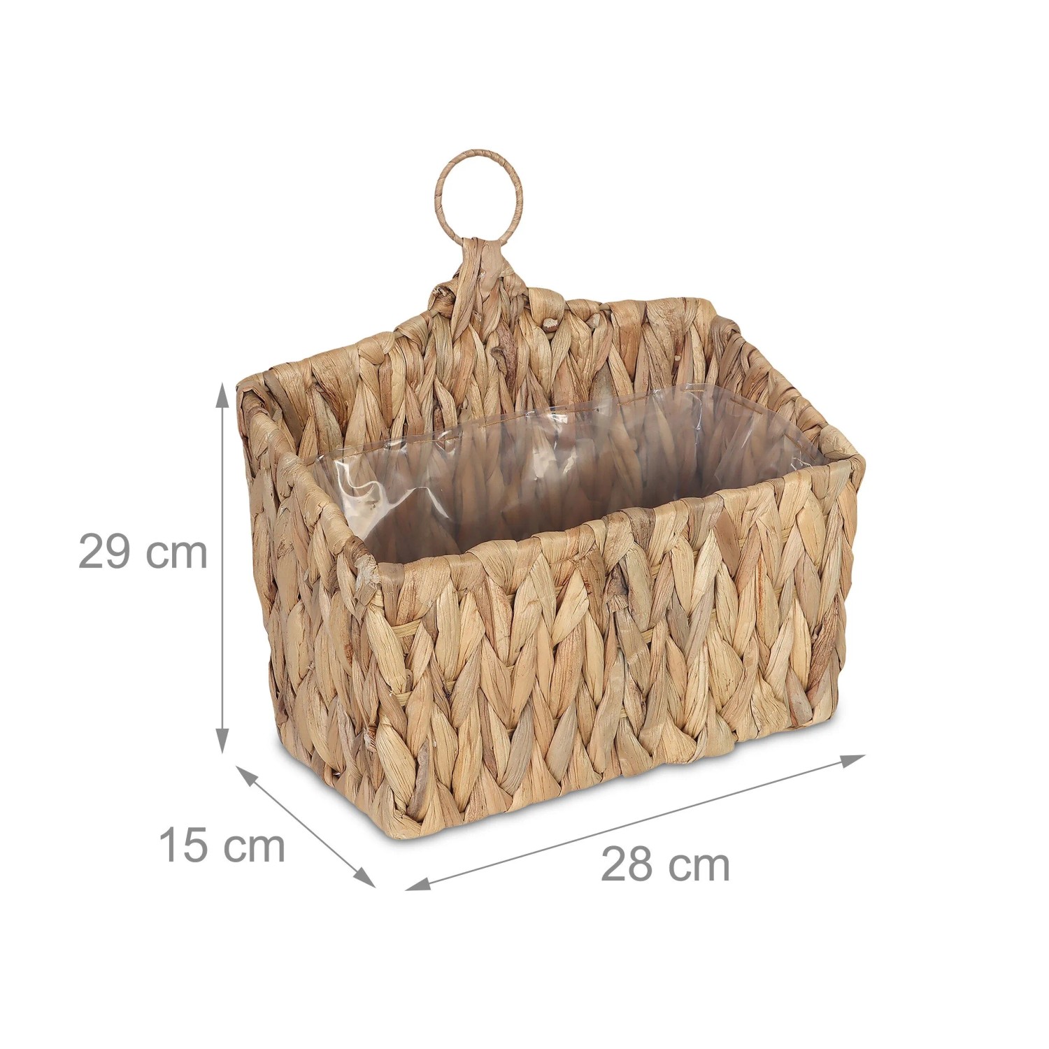 Relaxdays Blumenampel Wasserhyazinthe Natur Wasserdicht Ausgekleidet 29 cm x 28 cm x 15 cm 0,42 kg_4