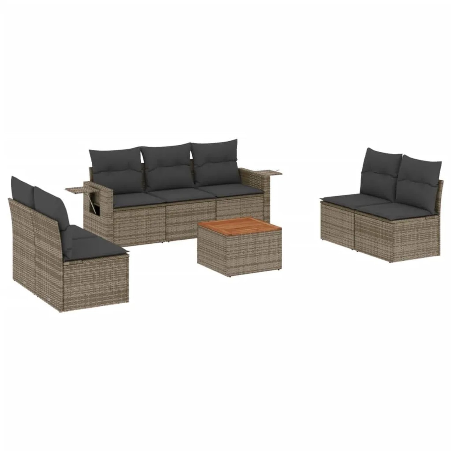 vidaXL 8-Tlg Garten-Sofagarnitur mit Kissen Grau Poly Rattan 3224520