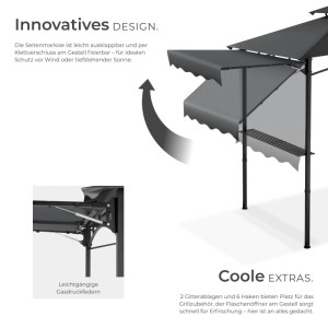 Tectake Grillpavillon Maracaibo mit klappbarer Markise, Doppeldach und Flaschenöffner in Anthrazit.