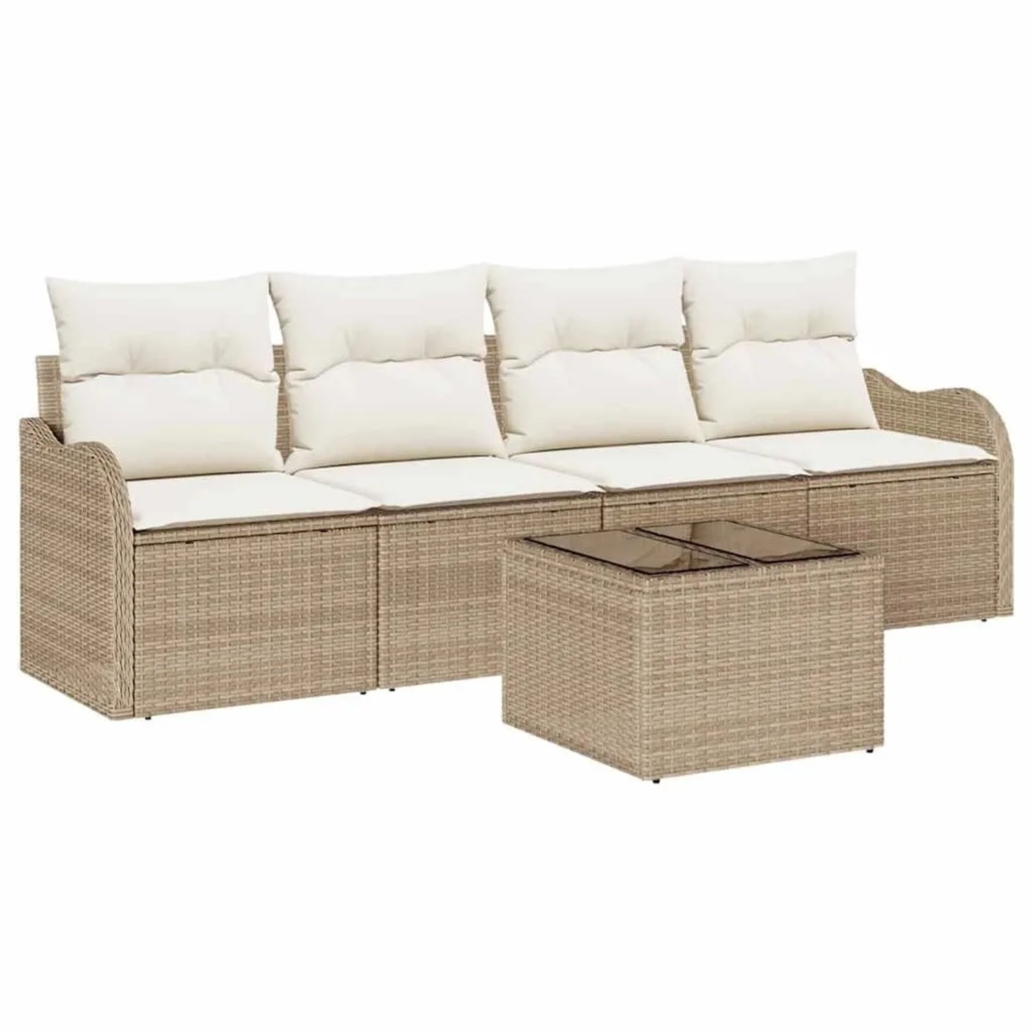 vidaXL Garten-Sofa-Set mit Kissen mit Speicher 5-Tlg Beige und Creme 3354240