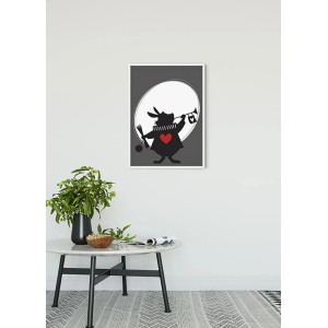 Komar Wandbild Alice Rabbit, 50x70 cm, mit Hasen-Motiv in Schwarz-Weiß und rotem Herz.
