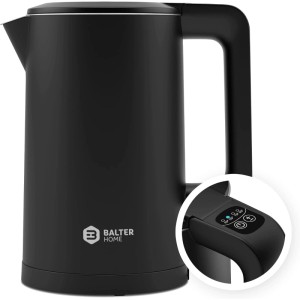 Balter Wasserkocher Edelstahl mit Temperatureinstellung Doppelwand Design BPA Frei Schwarz