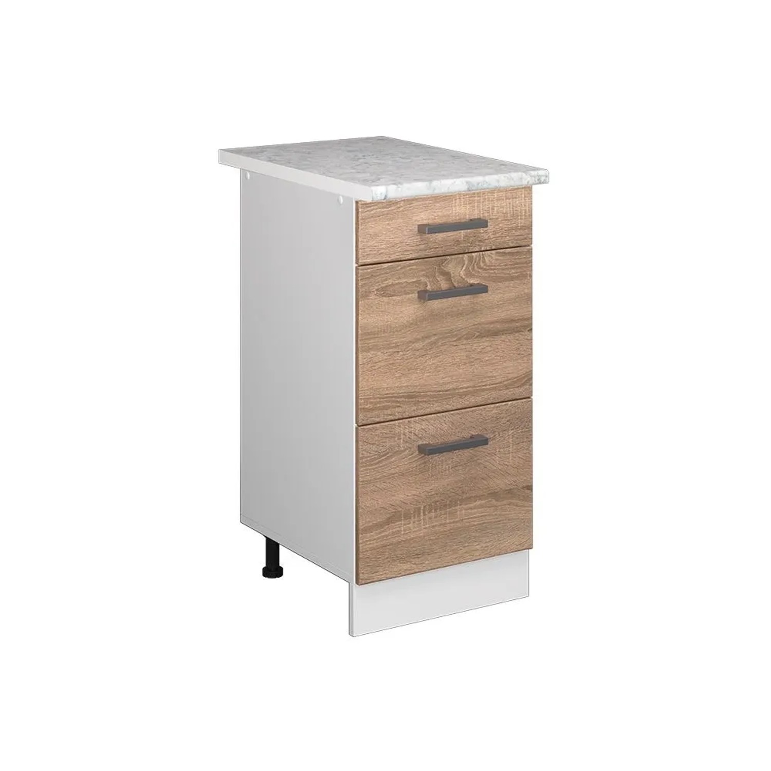 Vicco Küchenunterschrank R-Line Sonoma Weiß 40 cm mit Schubladen AP Marmor