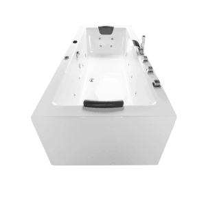 Basera® Naxos Whirlpool Badewanne, 190x90 cm, mit Massagedüsen und Armatur-Set in Weiß.