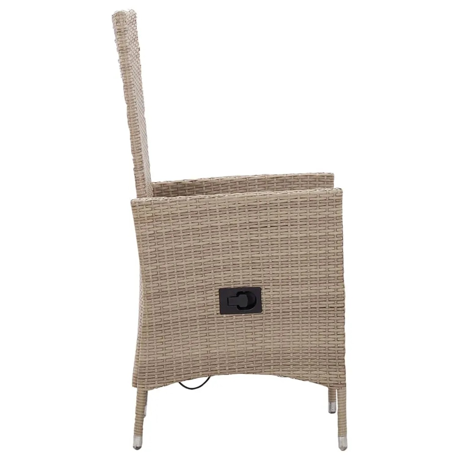 Beiger Gartenstuhl aus Rattan mit verstellbarer Rückenlehne, Teil der vidaXL Garten-Essgruppe.