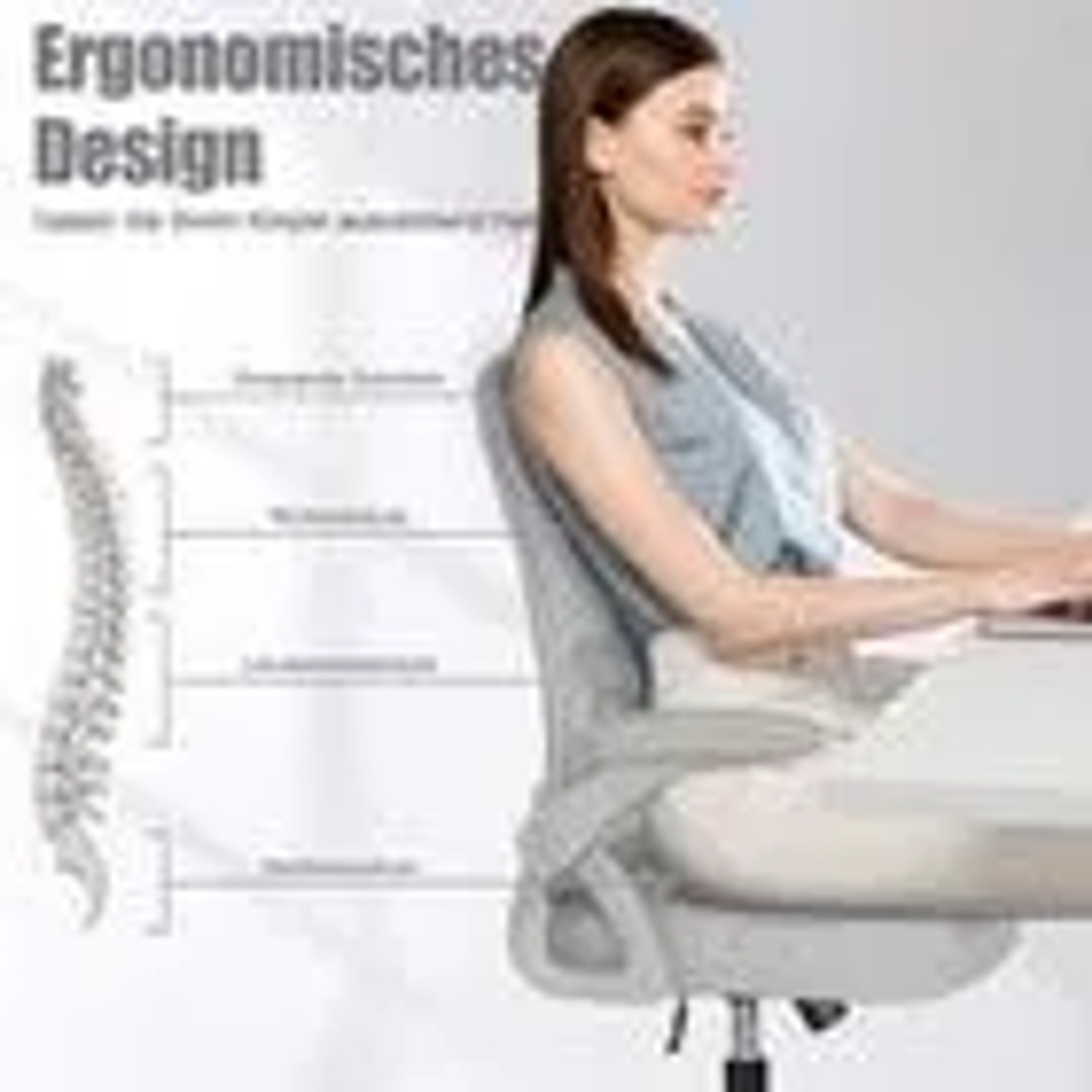 Rattantree Ergonomischer Drehstuhl mit Klapparmlehnen Höhenverstellbar Mesh Rückenlehne Grau_4