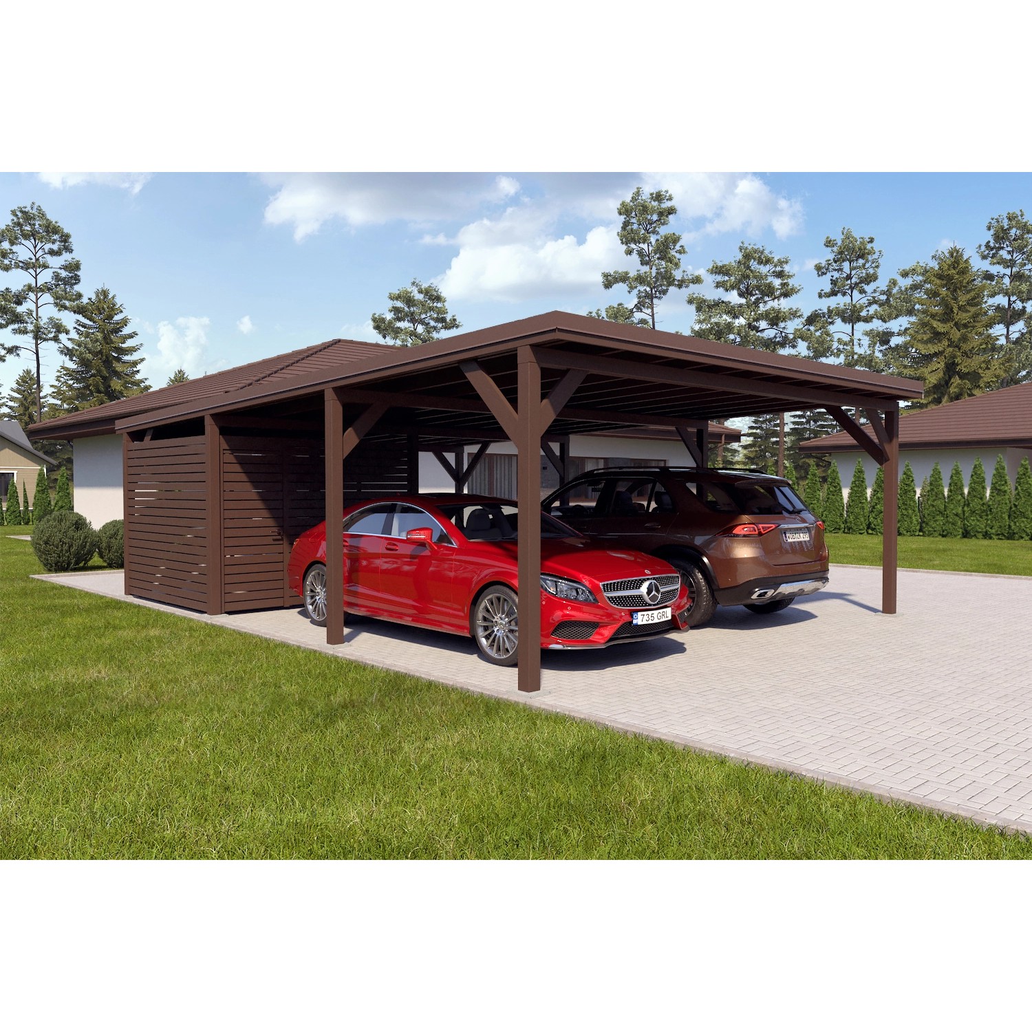 Holzbrüder Carport Ralf 52m² mit kl. Geräteraum Braun-Dunkelbraun günstig online kaufen