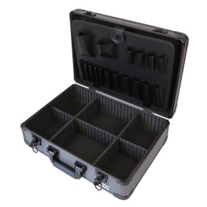 HMF 14601-02 Alu Werkzeugkoffer Leer Verstellbare Facheinteilung 46 x 15 x 33 cm Schwarz