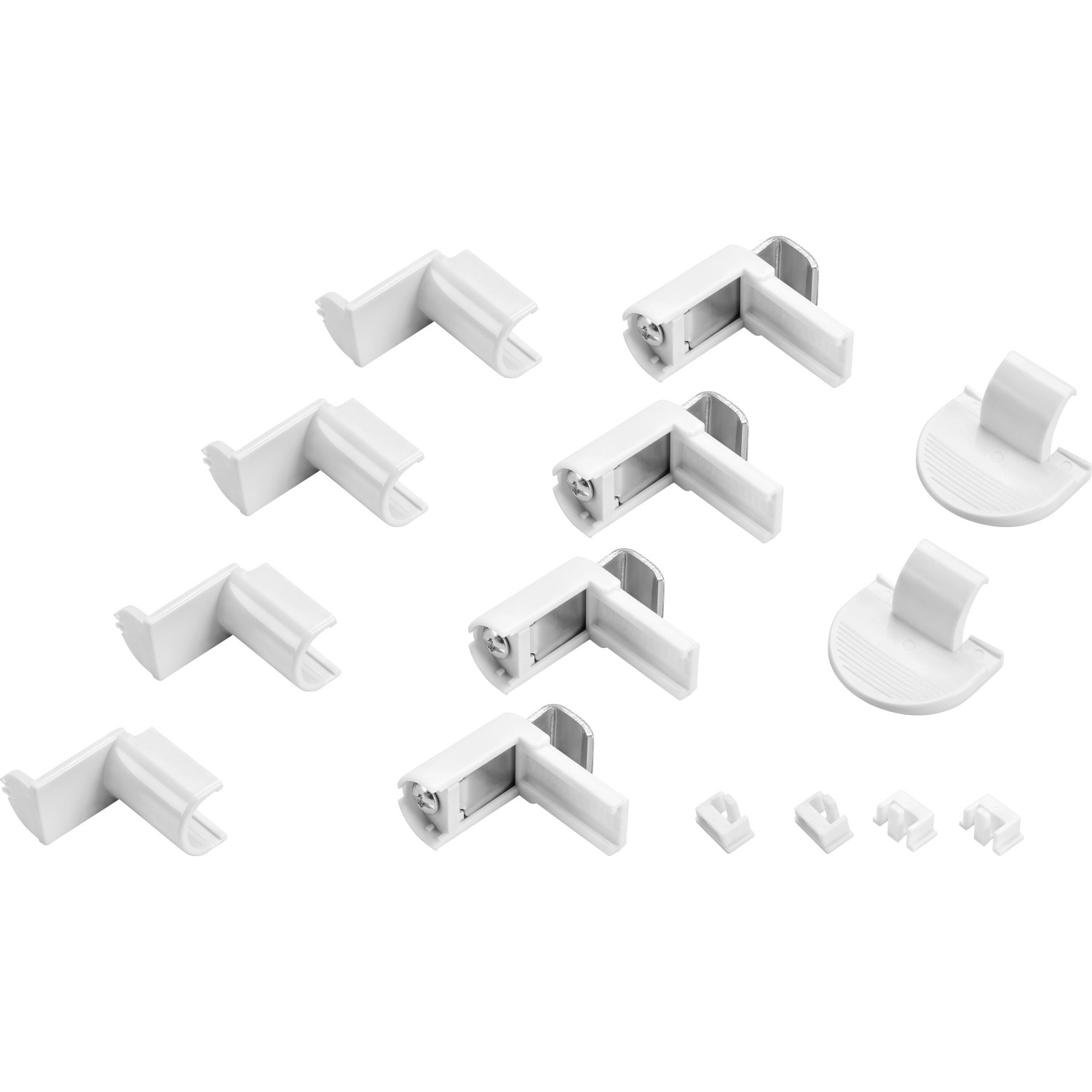 Montagematerial für Tageslicht-Spannplissee Valeria, bestehend aus Klemmträgern und Zubehör.