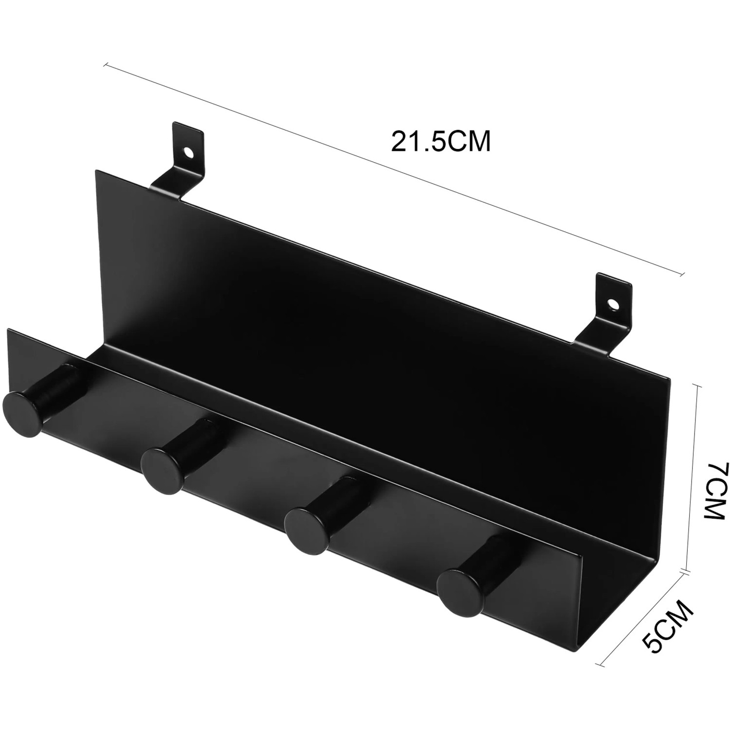 Schwarzes DenPanels Regal mit 4 Haken (21,5 cm) zur Wandmontage. Zubehör für Paneele.
