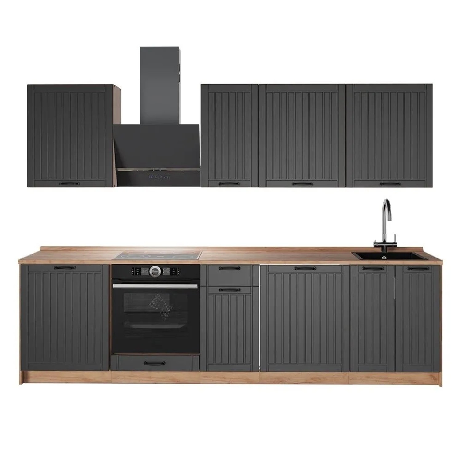 Vicco Küchenzeile Fame-Line Dunkelgrau/Goldkraft Eiche 280 x 82 AP Eiche Art Nr 64193