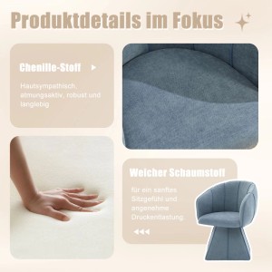 PXloue Stühle Drehstuhl 360 Grad Drehsessel mit Hoher Rückenlehne Chenille Blau