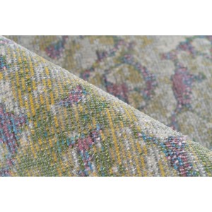 Detailansicht des grünen Kurzflor Teppichs MeGusta im Vintage-Look, 80x150 cm.