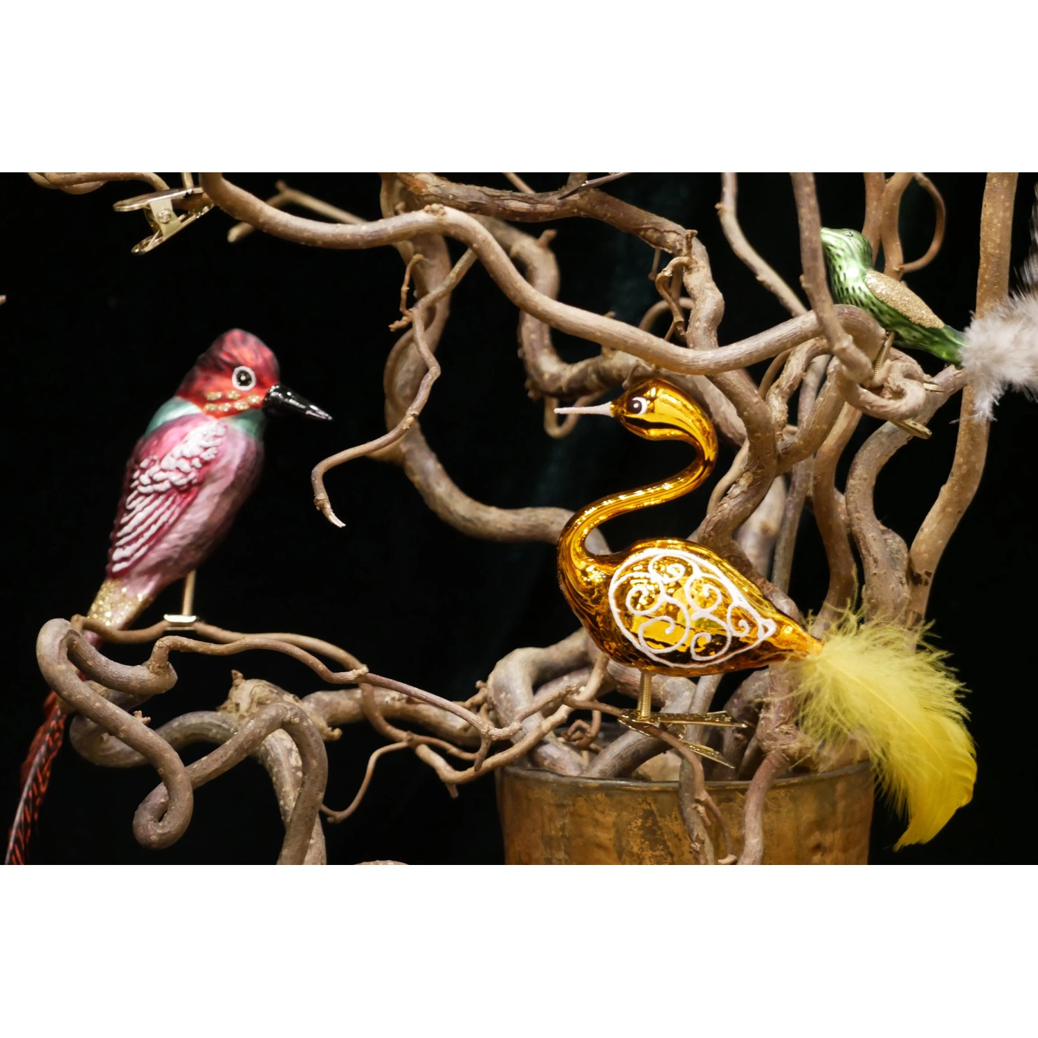 Goldener Schwan als Weihnachtsornament (5cm) von Krebs Glas Lauscha, Teil der Weihnachtskugeln-Kategorie.