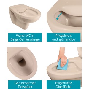 Calmwaters Wand-WC Set in Bahamabeige: Spülrandloses Tiefspüler-WC mit Absenkautomatik für mehr Hygiene im Bad.