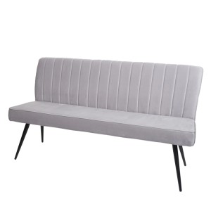 MCW Sitzbank K16, hellgrauer Samt, gepolsterte Rückenlehne, schwarze Metallbeine, 160cm, für Esszimmer.
