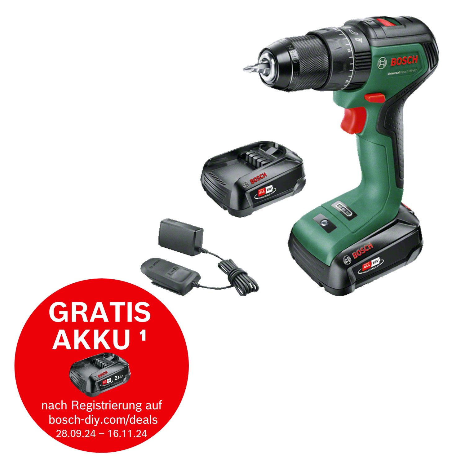 Bosch 18 V Akku-Schlagbohrschrauber UniversalImpact 18V-60 inkl. 2 x Akku 2 Ah