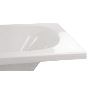 Detailaufnahme der weißen Calmwaters Rechteck-Badewanne 180x80 cm mit Wannenträger.