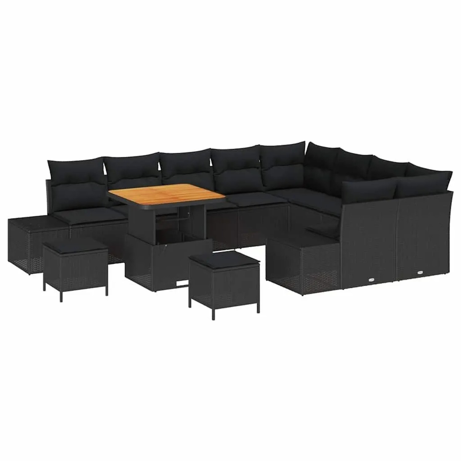 vidaXL Gartensofa-Set mit Kissen 12 Stk Schwarz Poly Rattan 3364769 günstig online kaufen