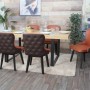 6er-Set Polsterstühle, terrakotta-braun, mit Ziernähten und Holzgestell. Esszimmerstuhl-Set.